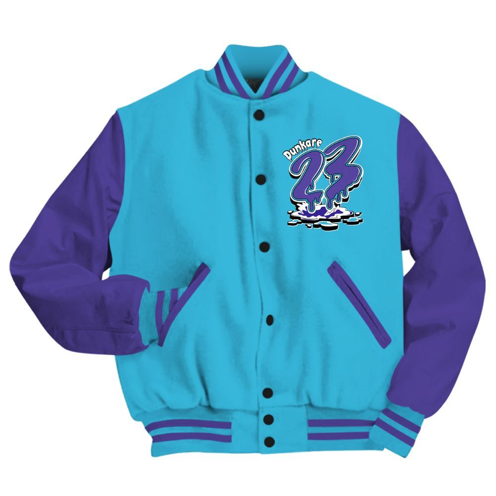 Varsity Jacket To Match Retro Aqua 6s - Custom Name 23 Drip All Over Print
