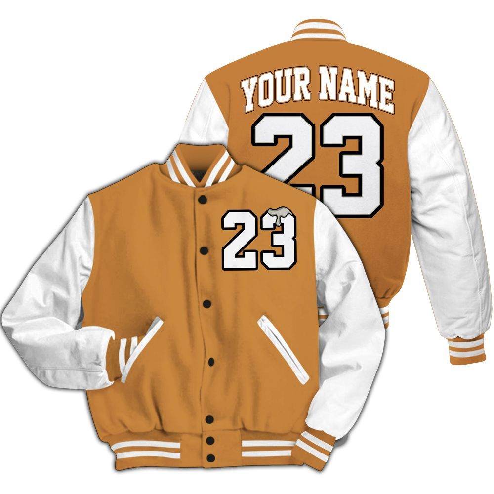 Varsity Jacket To Match Dunk Low Nature Wheat Suede - Custom Name Number 23 Drip All Over Print