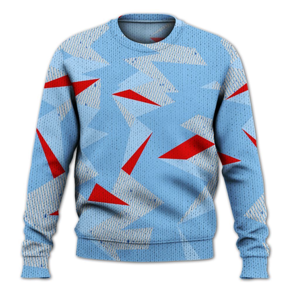 Knitted Sweater To Match University Blue 5s - Geometric Camouflage Pattern