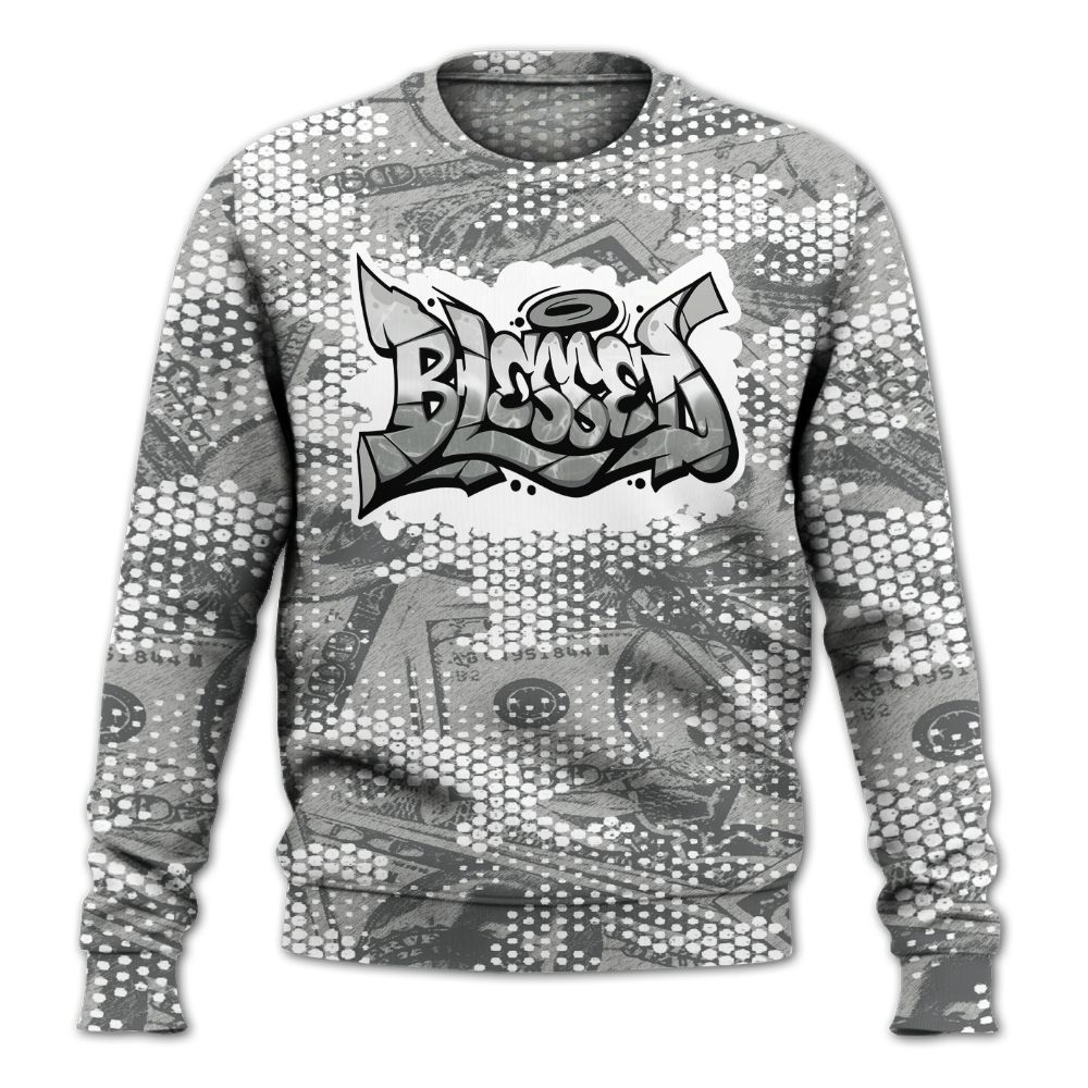 Sweatshirt To Match Retro Wet Cement 4s - Blessing Graphic Banknotes All Over Print