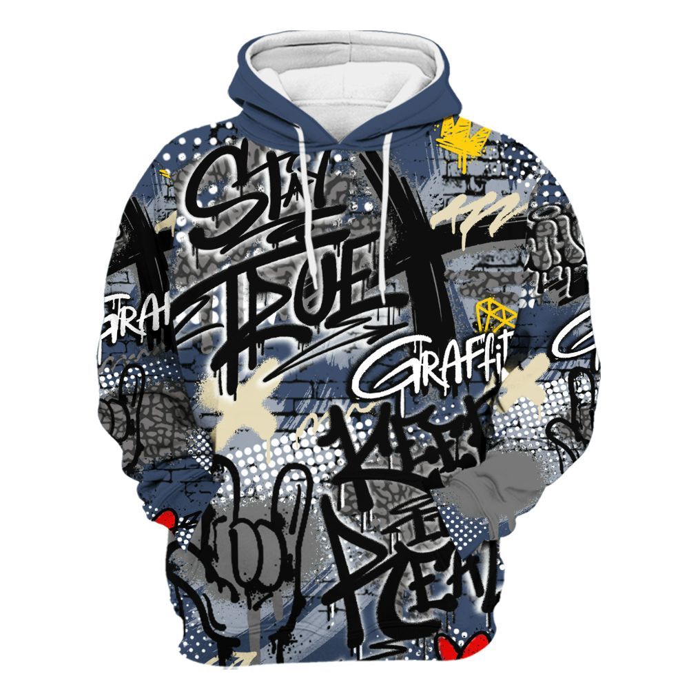 Hoodie To Match Diffused Blue 3s - True It Real Graffiti Streetwear All Over Print