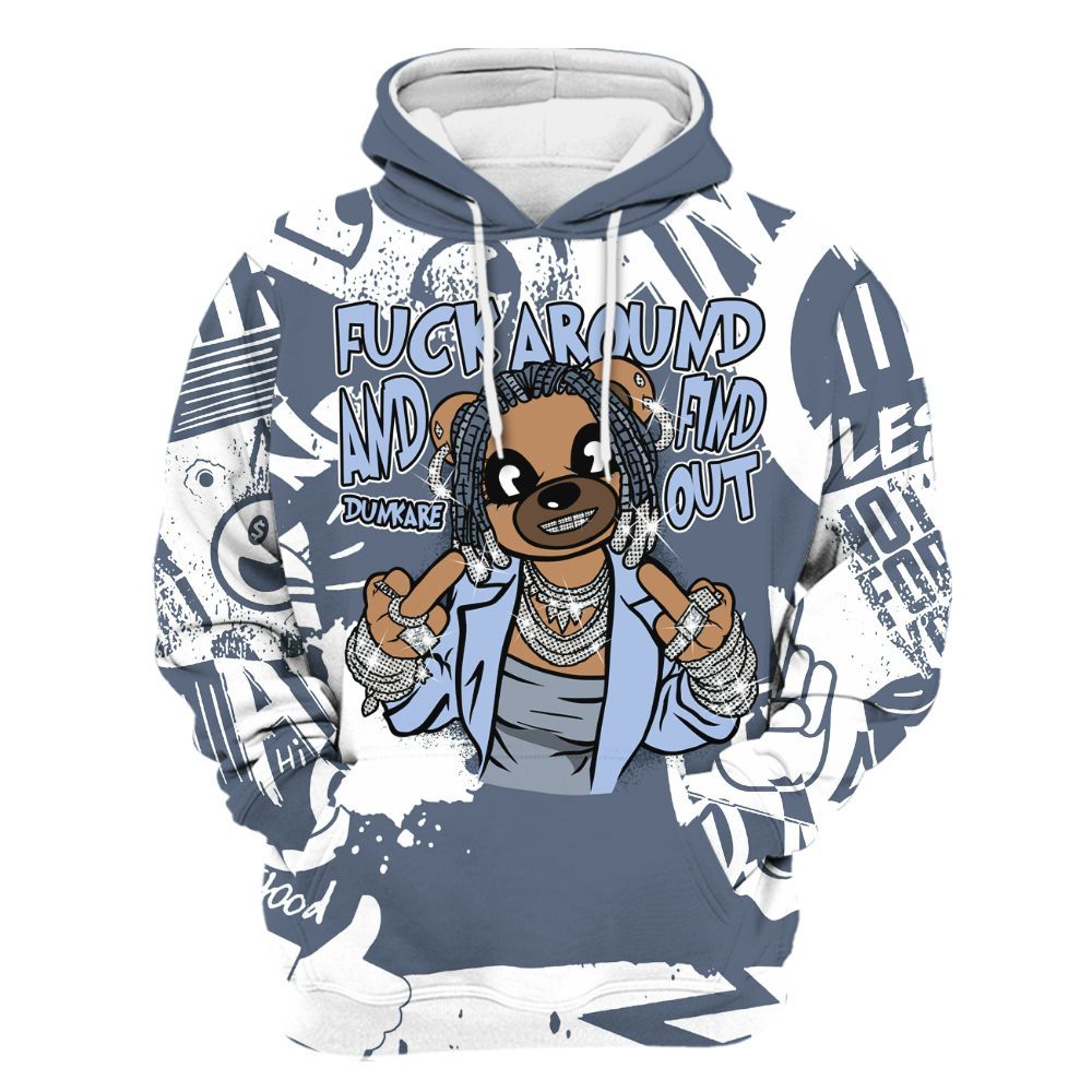 Hoodie To Match Low Diffused Blue 11s - F#ck Around Bear Bear Monogram Graffiti All Over Print