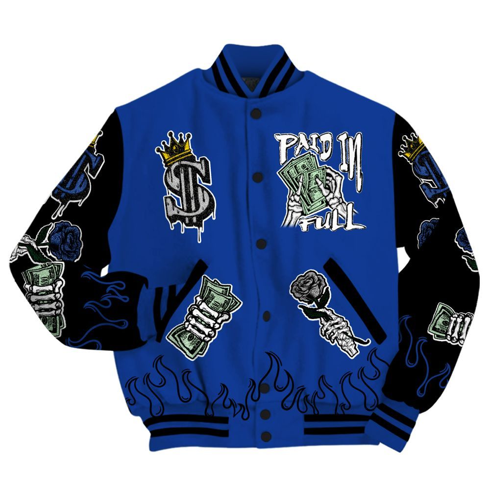 Varsity Jacket To Match Air Foamposite One Royal - Fire Everybody Paid In All Over Print