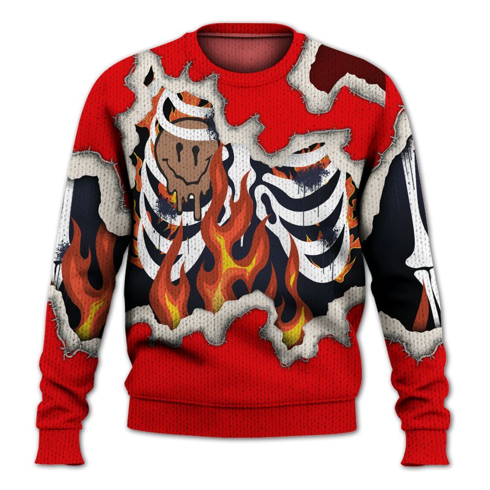 Knitted Sweater To Match Low OG Howard University 1s - Skeleton On Fire Skrrt