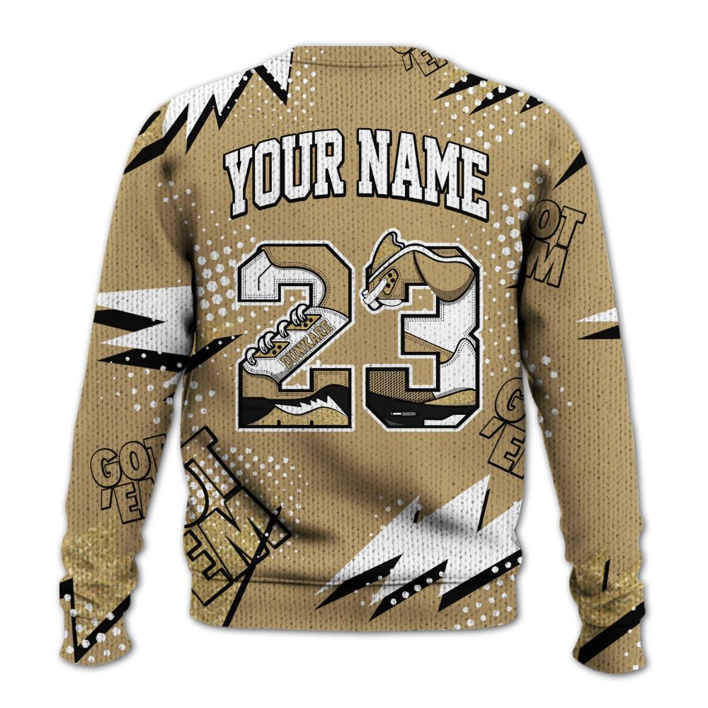 Knitted Sweater To Match High OG Black Metallic Gold 1s - Custom Name Number 23 5s