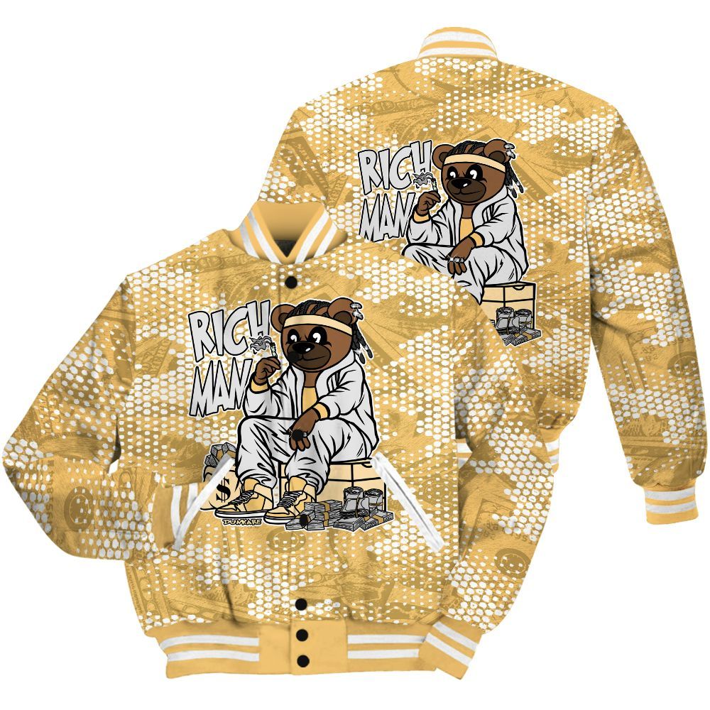 Varsity Jacket To Match Craft Paris 6s Shirt - Rich Man Bear Banknotes Art All Over Print