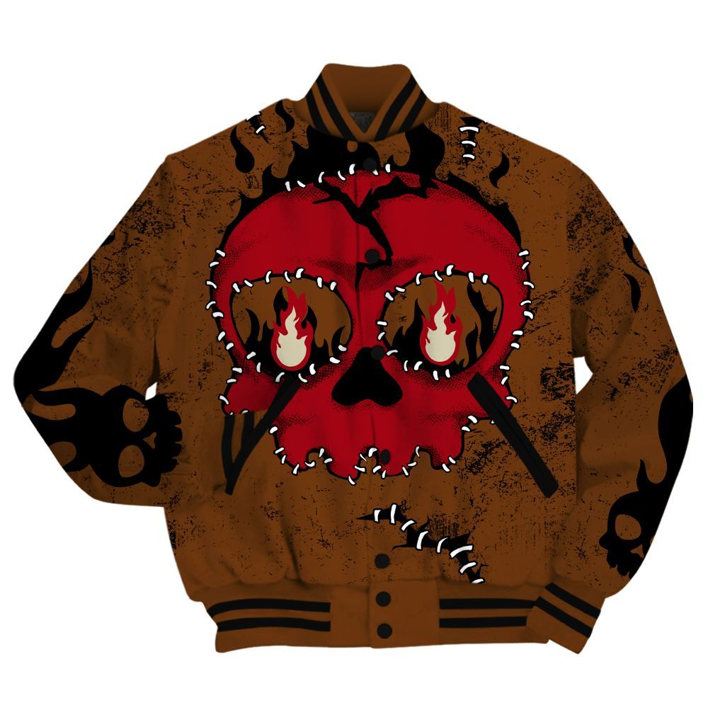 Varsity Jacket To Match Archaeo Brown 5s Shirt, Cracked Skull Stitches All Over Print