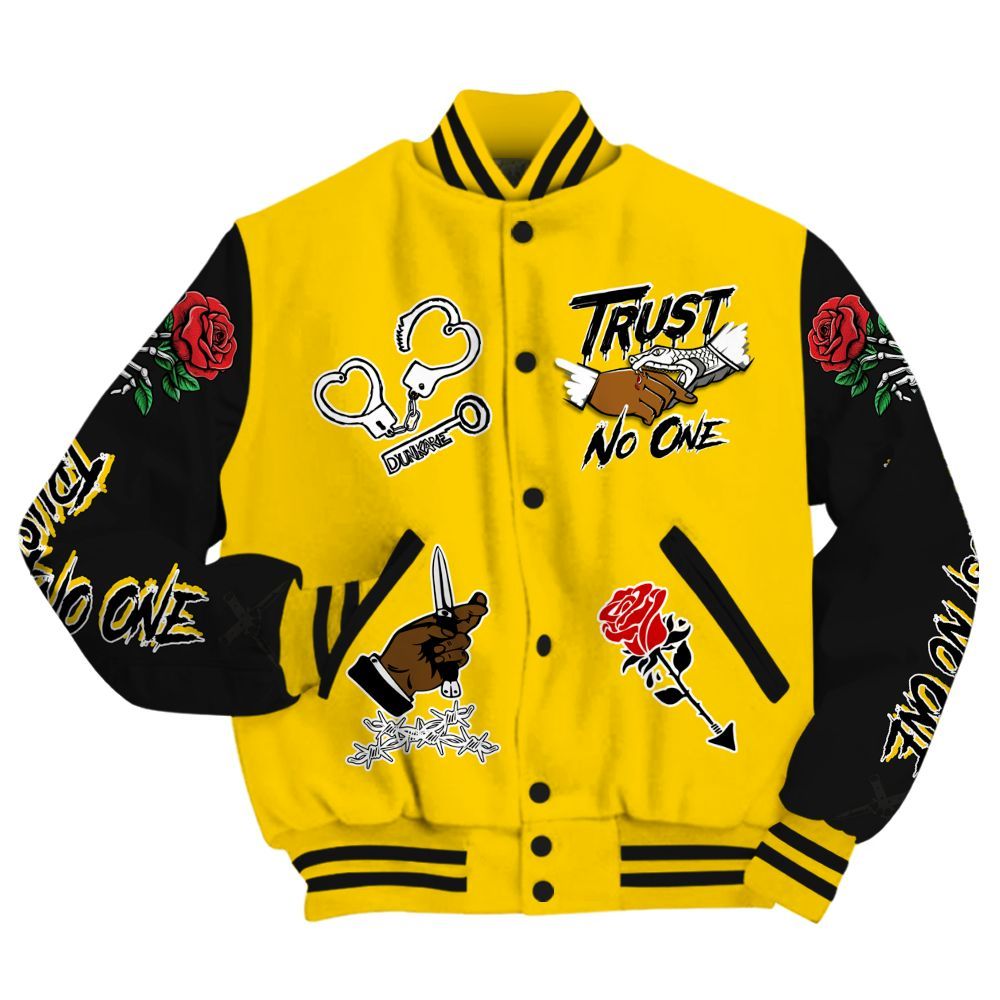 Varsity Jacket To Match Corteiz Air Max 95 Tour Yellow - Trust No One Dripping All Over Print