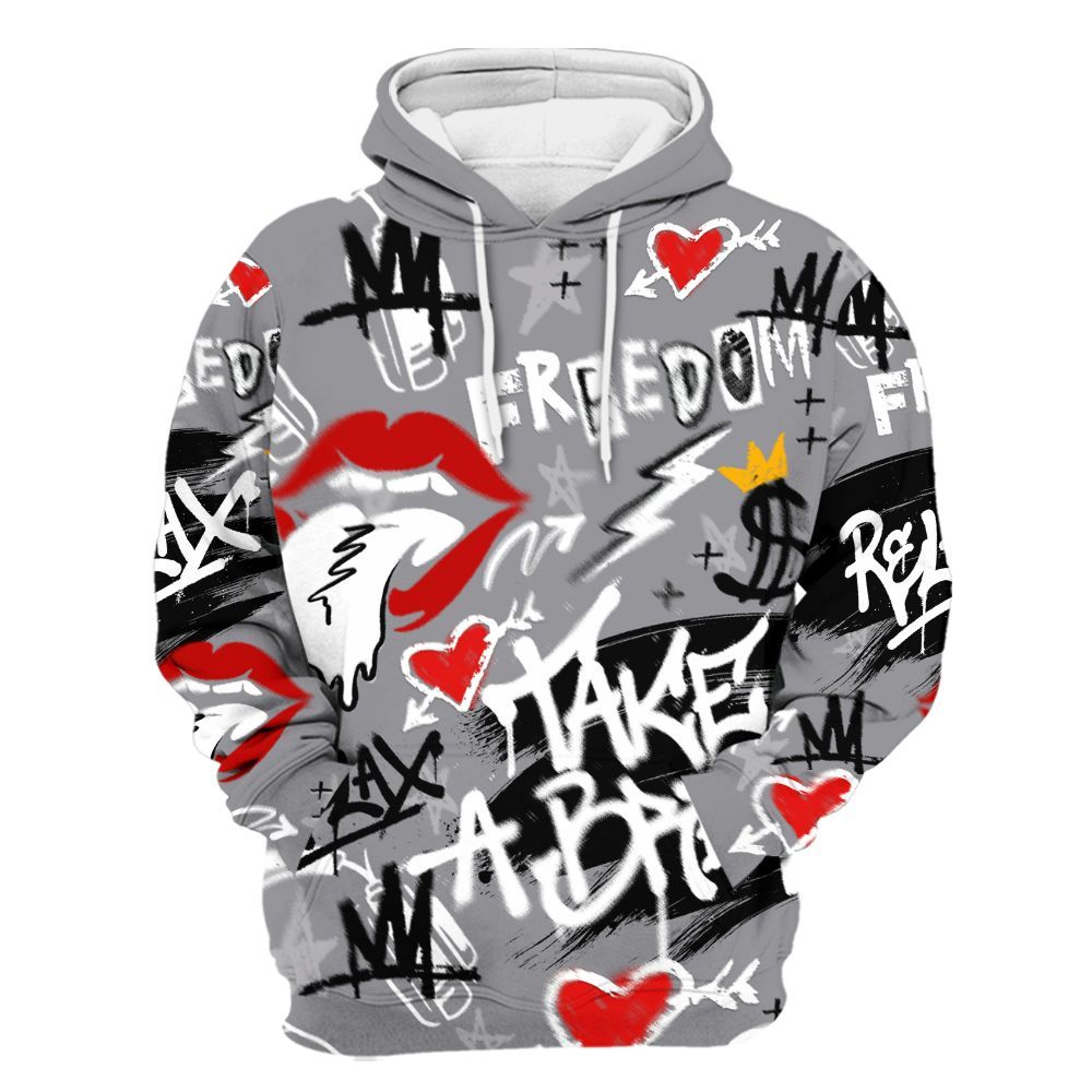 Hoodie To Match Cement Grey 11s - Take Break Freedom Graffiti Streetwear All Over Print