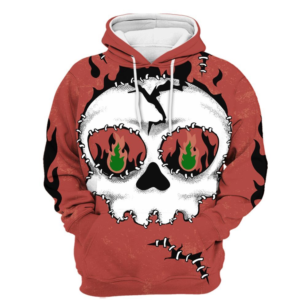 Hoodie To Match Dune Red 13s - Cracked Skull Stitches All Over Print