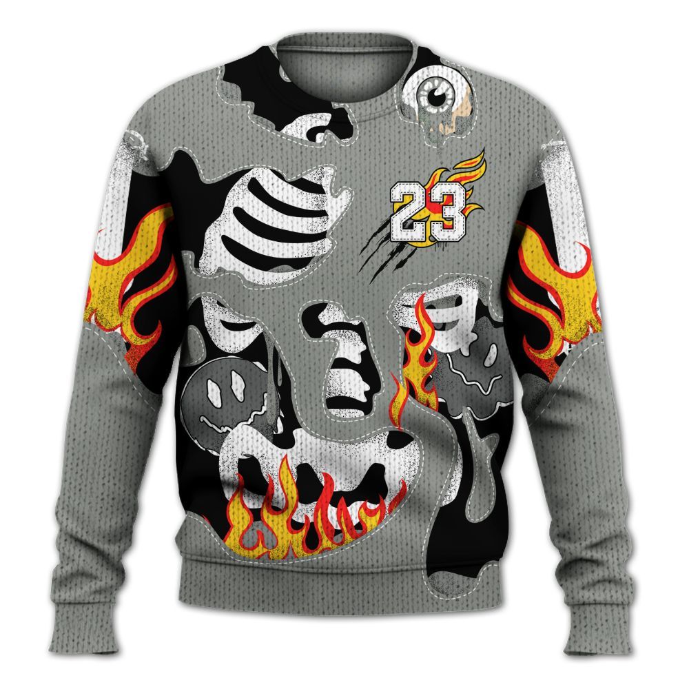 Knitted Sweater To Match Paris Olympics 4s - Skeleton Smile Flame Drip