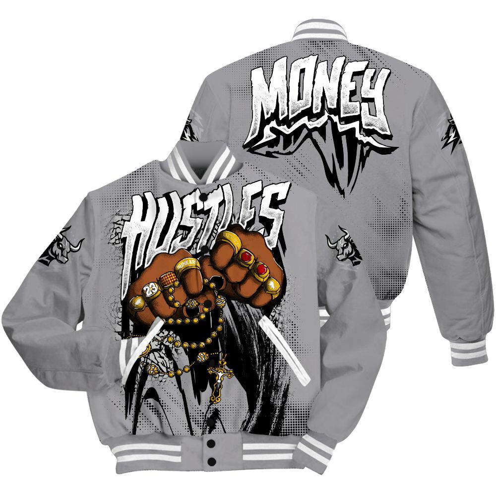 Varsity Jacket To Match Cement Grey 3s - Hustle Make Money All Over Print