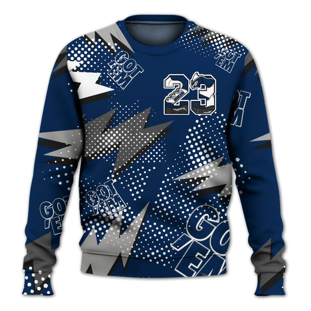 Sweatshirt To Match SB White Navy 4s - Custom Name Number 23 5s All Over Print