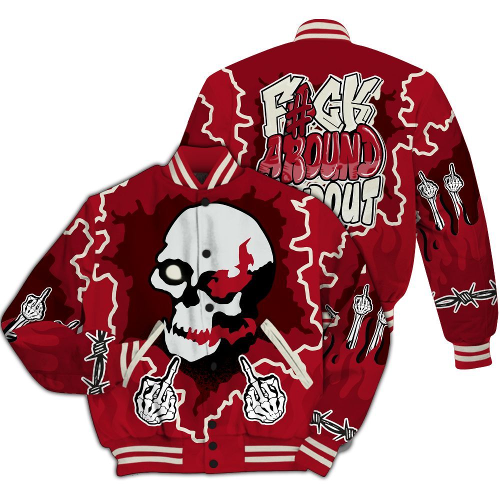 Varsity Jacket To Match 2025 High OG Cinnabar 1s - F Around Find Out Graphic Trapped All Over Print