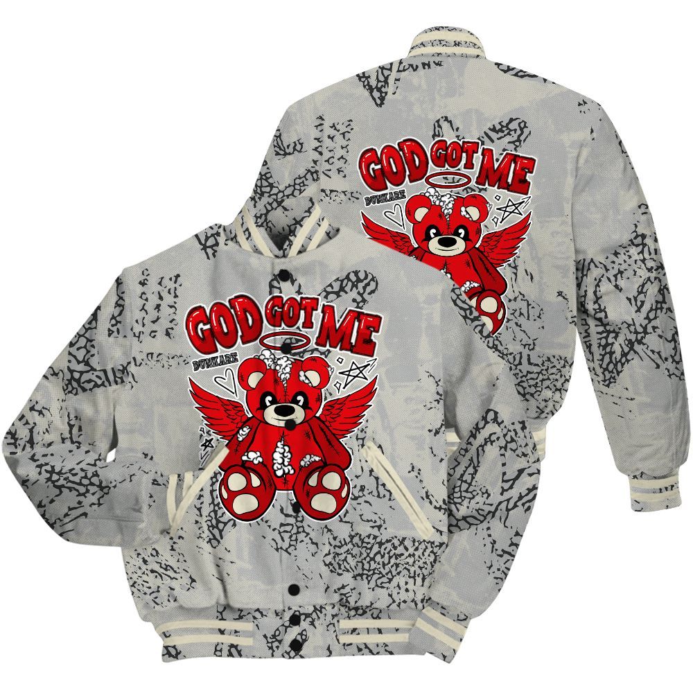 Varsity Jacket To Match Cement Grey 3s Shirt - Gods Guides Me Bear Heart Grunge All Over Print