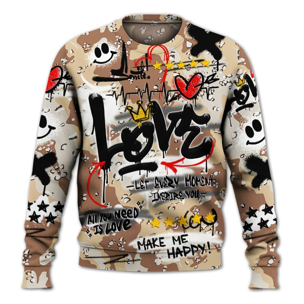 Sweatshirt To Match Desert Camo 3s - Happy Love Beats Graffiti Streetwear All Over Print