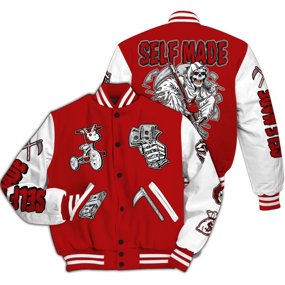 Varsity Jacket To Match Red Taxi 12s - Self Make Skeleton All Over Print