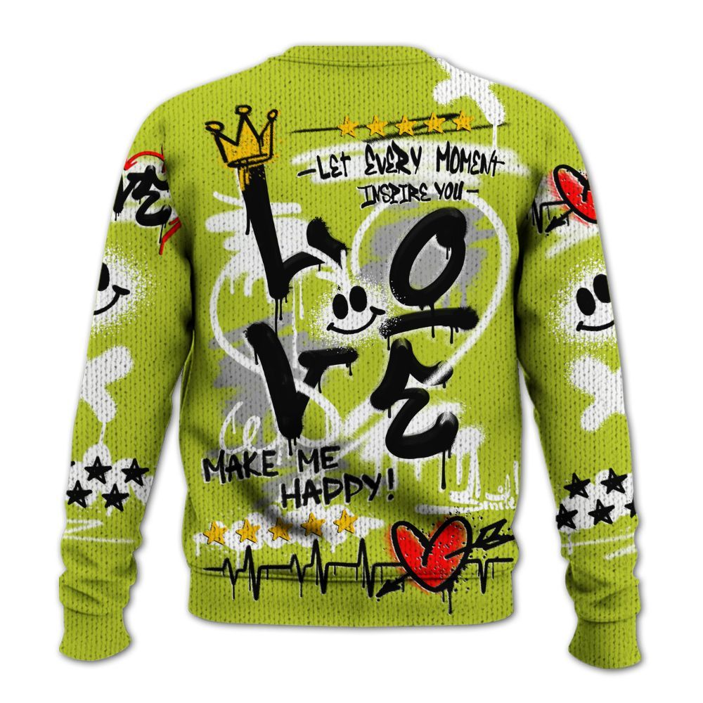 Knitted Sweater To Match Bright Cactus 13s - Happy Love Beats Graffiti Streetwear