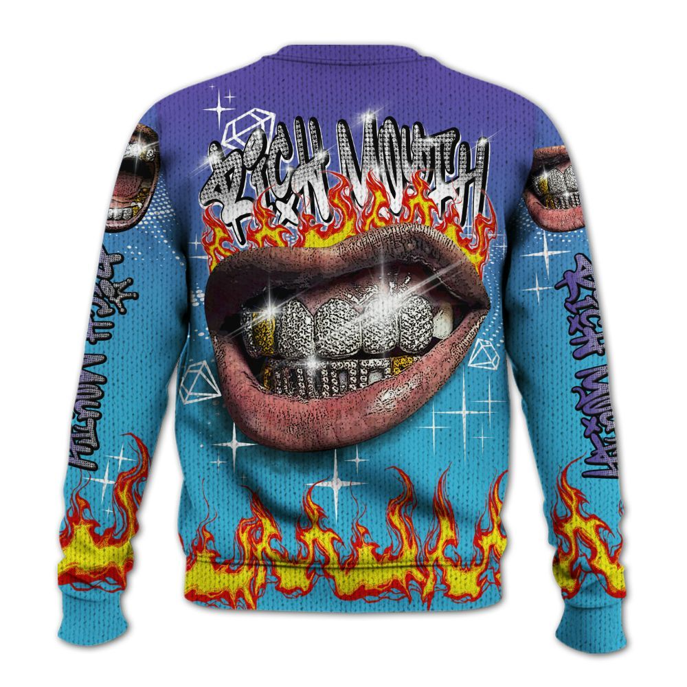 Knitted Sweater To Match Retro Aqua 6s - Rich Mouth Fire Rap Retro 90s