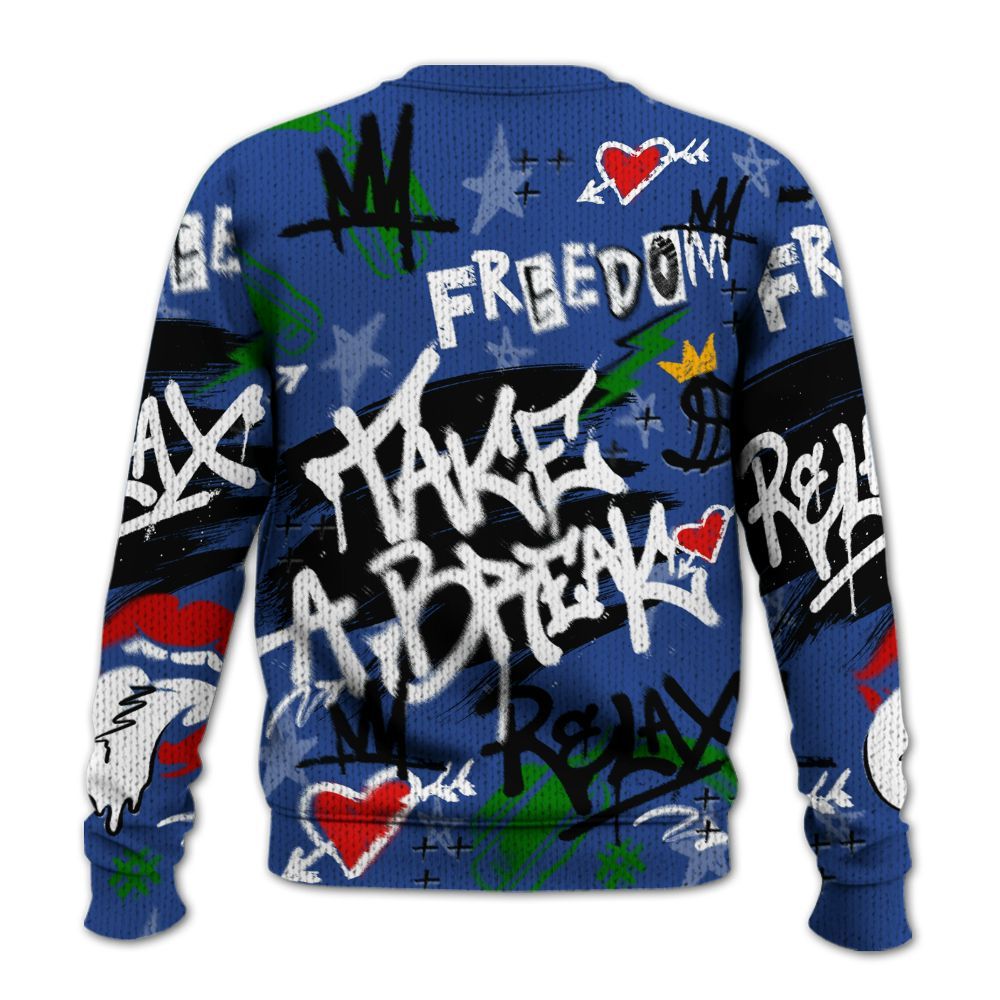 Knitted Sweater To Match Retro Hyper Royal 13s - Take Break Freedom Graffiti Streetwear
