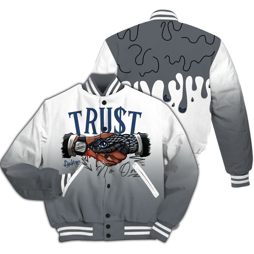 Varsity Jacket To Match Flint Grey 9s - Trust No One Drip All Over Print