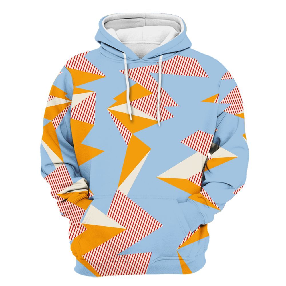 Hoodie To Match Retro High OG Pale Ivory Psychic Blue 1s - Geometric Camouflage Pattern All Over Print