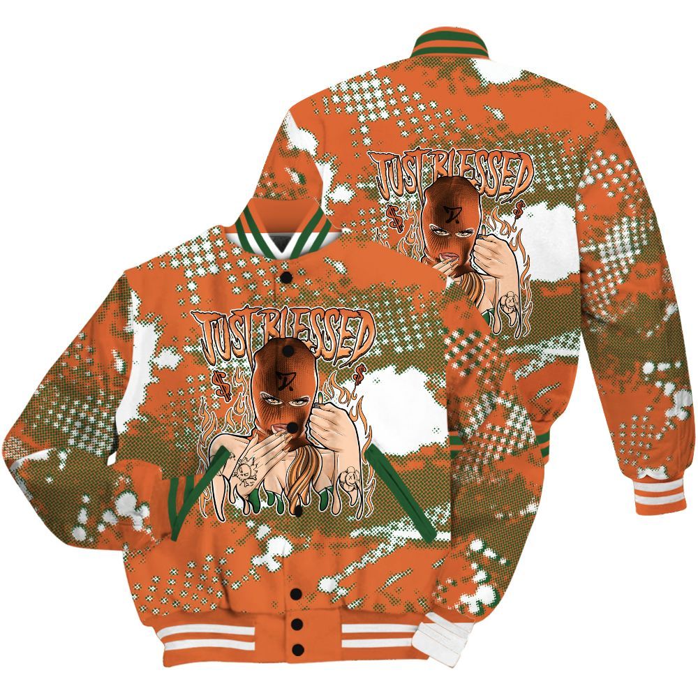 Varsity Jacket To Match Low Miami 5s Shirt - Blessed!! Smoke Dot All Over Print