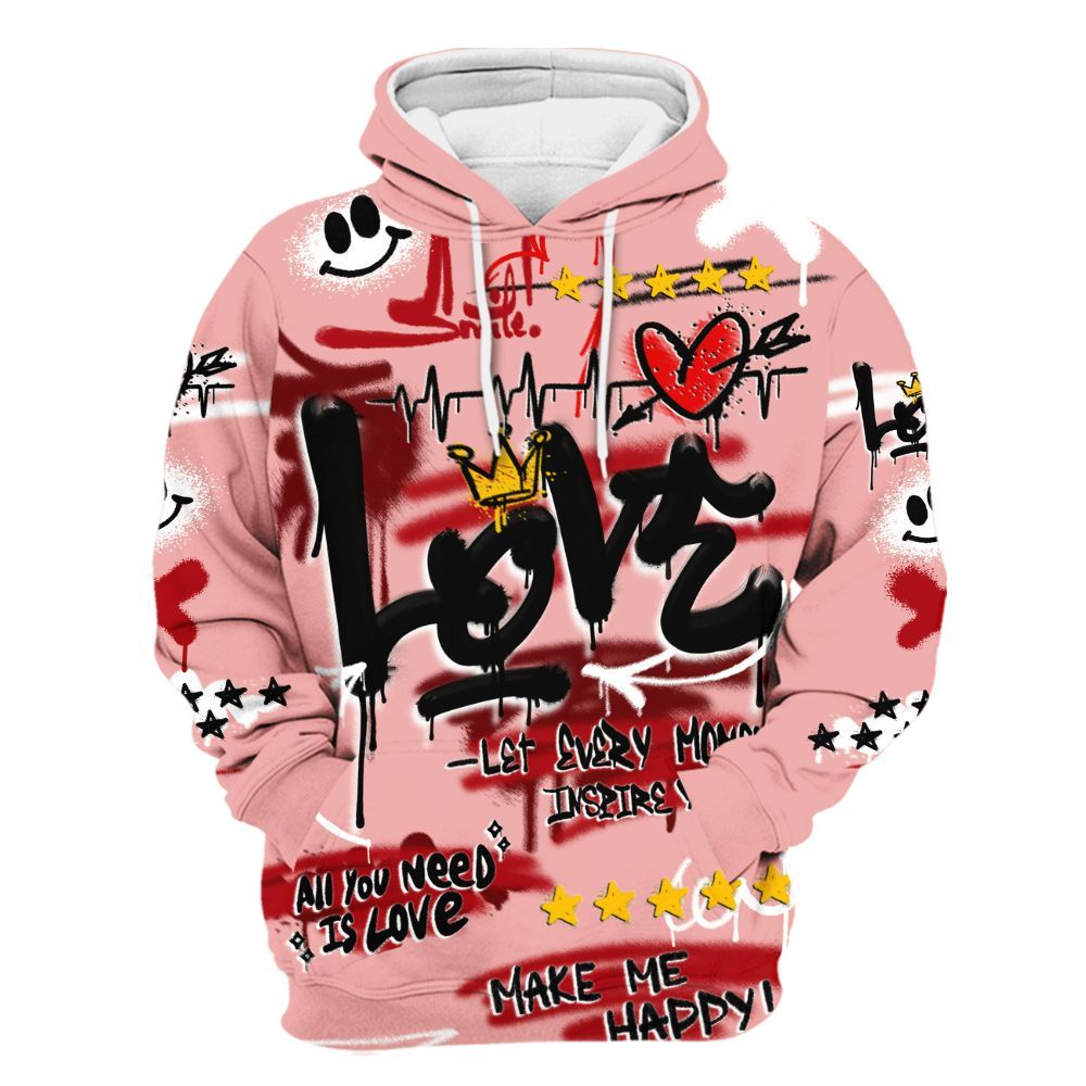 Hoodie To Match Low Valentines Day 1s - Happy Love Beats Graffiti Streetwear All Over Print