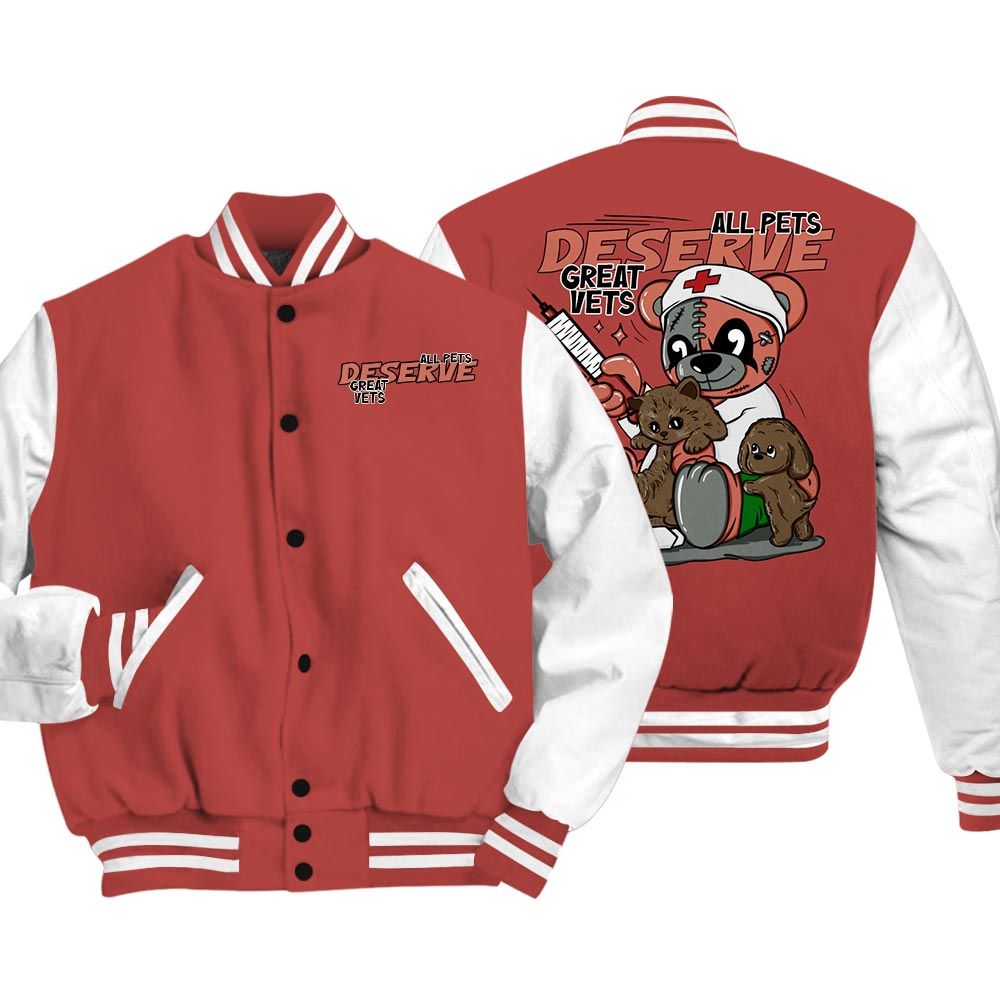 Varsity Jacket To Match Dune Red 13s Vasity Jacket - All Pets Deserve Great Vets Bear Vasity Jacket Unisex