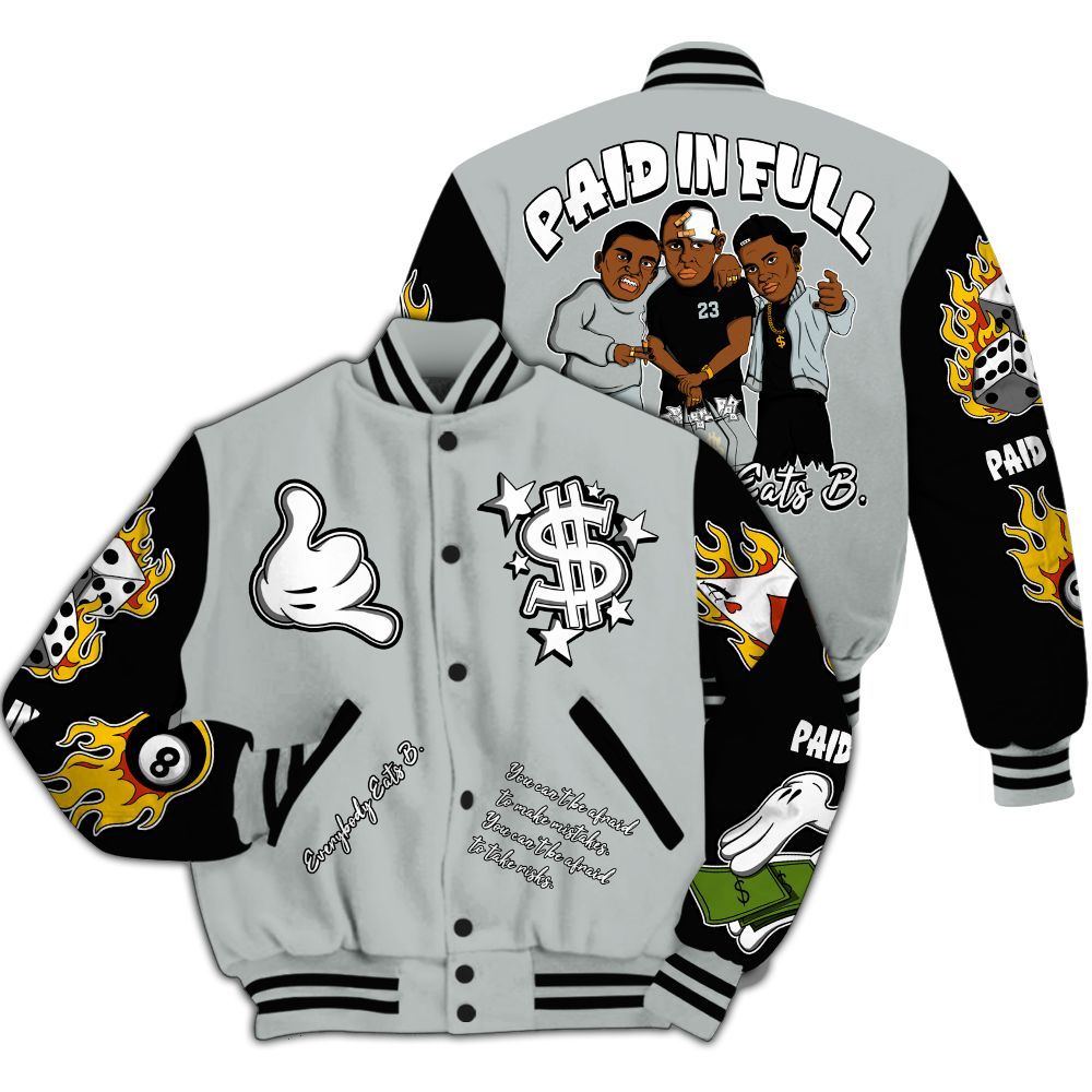 Varsity Jacket To Match Black Wolf Grey 12s - Funny Everybody Paid In Full Graphic All Over Print