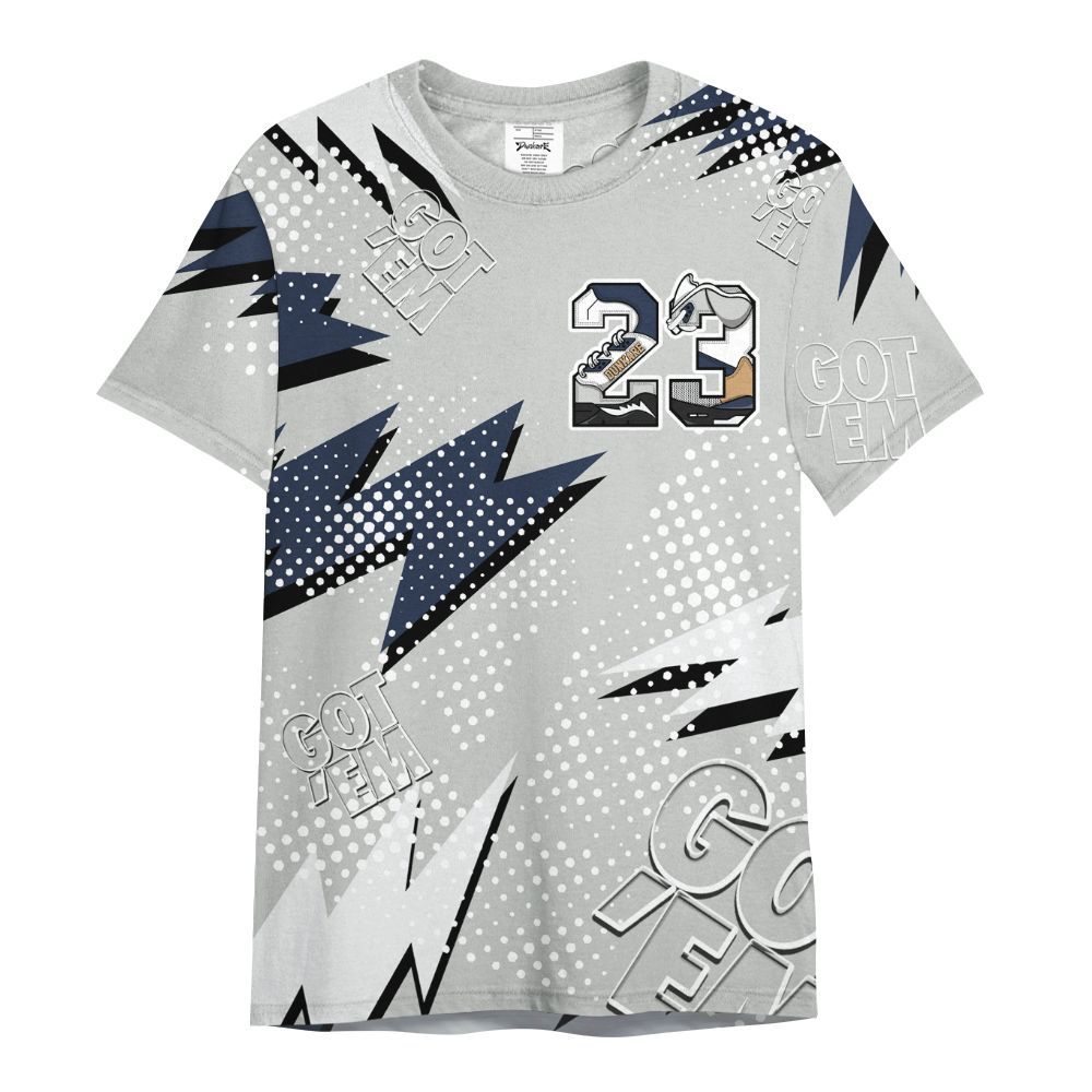 Shirt To Match Low Navy Grey Gum 1s - 23 Custom Name 5s All Over Print