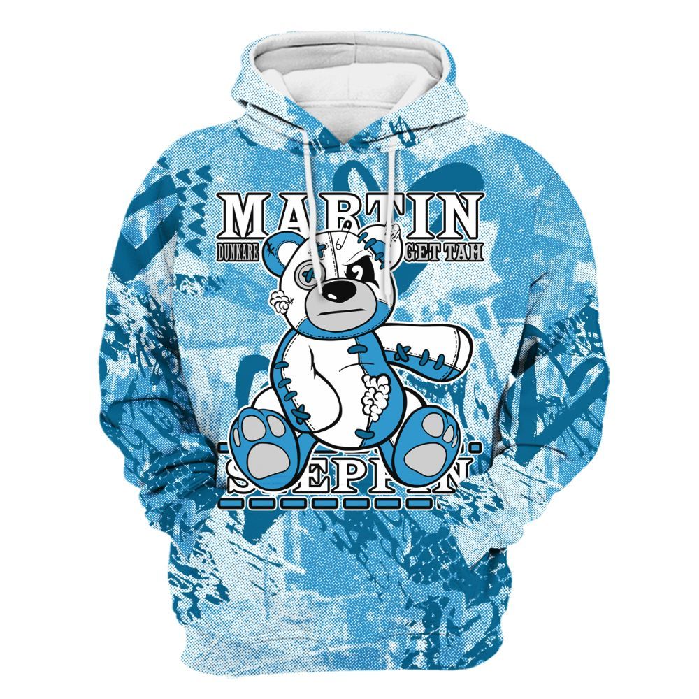 Hoodie To Match Powder Blue 9s - Tah Steppin Bear Heart Grunge All Over Print