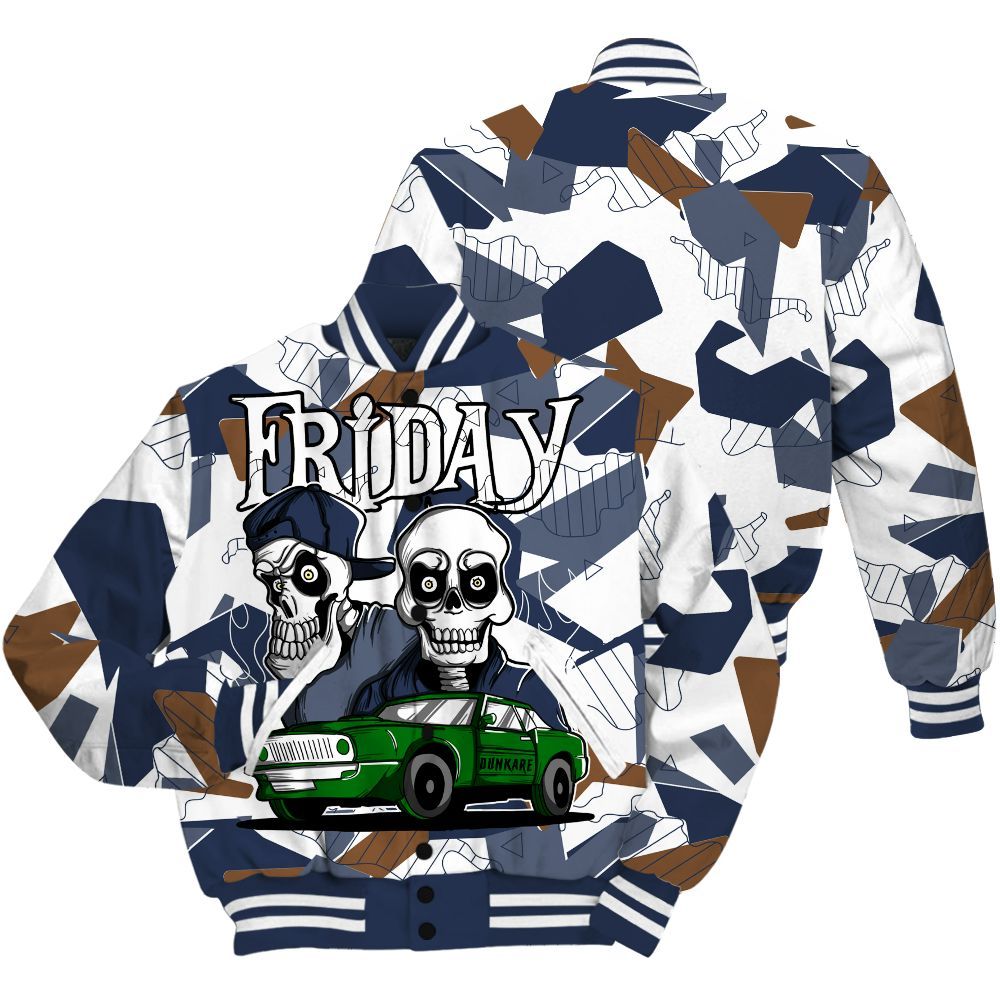 Varsity Jacket To Match Midnight Navy 13s - Friday Funny Retro All Over Print