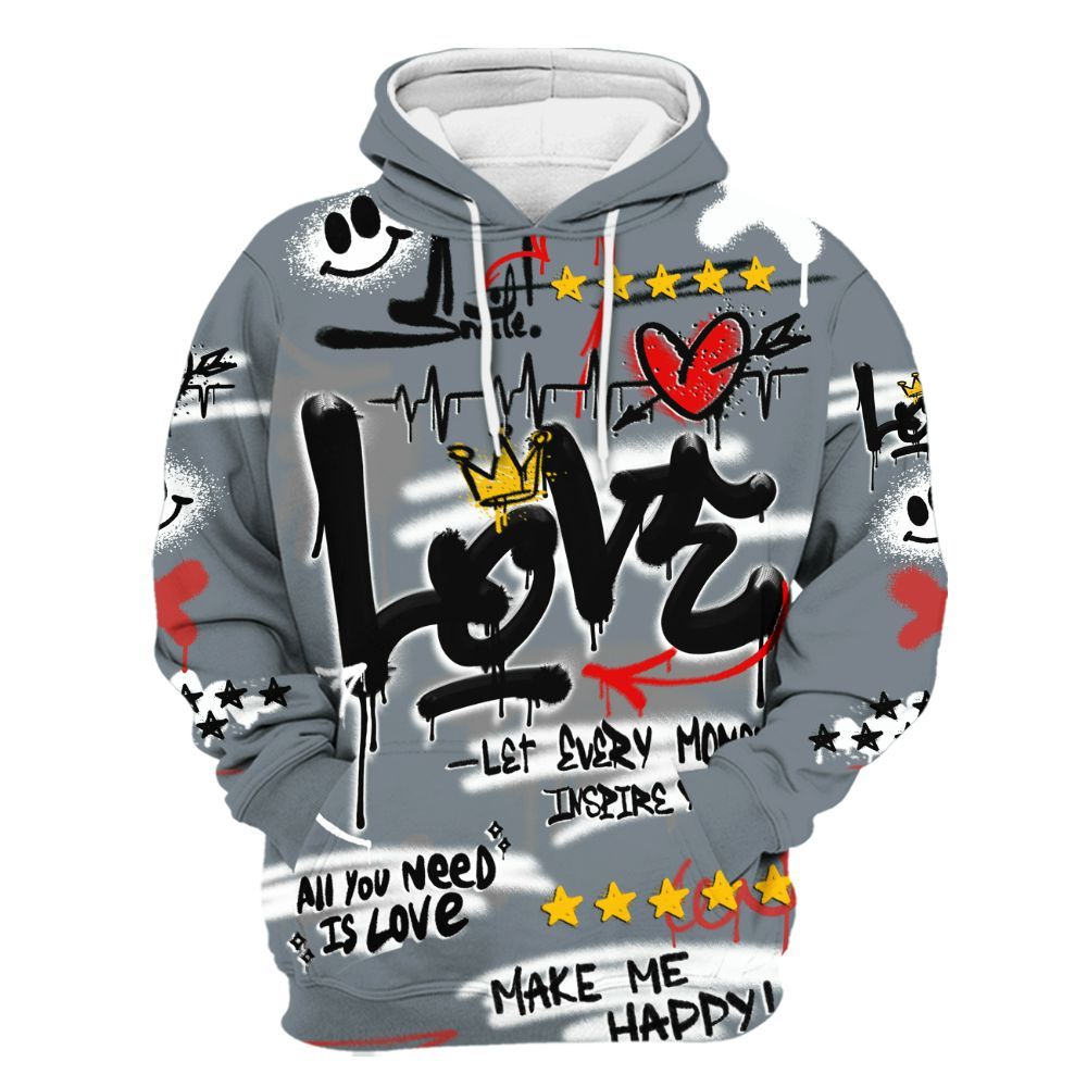Hoodie To Match Wolf Grey 13s - Happy Love Beats Graffiti Streetwear All Over Print