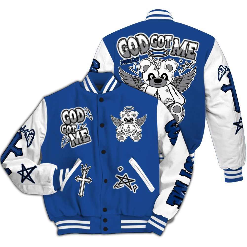 Varsity Jacket To Match High OG True Blue 1s - Gods Guides Me Bear All Over Print