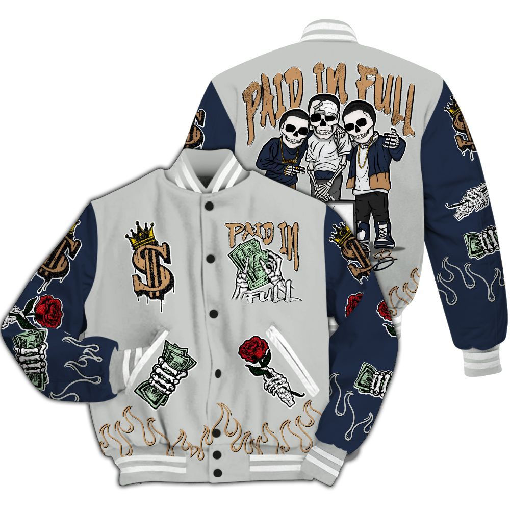 Varsity Jacket To Match Low Navy Grey Gum 1s - Everybody Paid In All Over Print