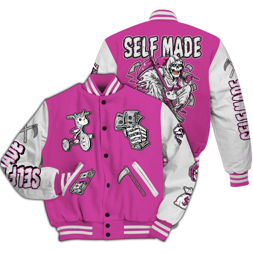 Varsity Jacket To Match Dunk Low Active Fuchsia - Self Make Skeleton All Over Print
