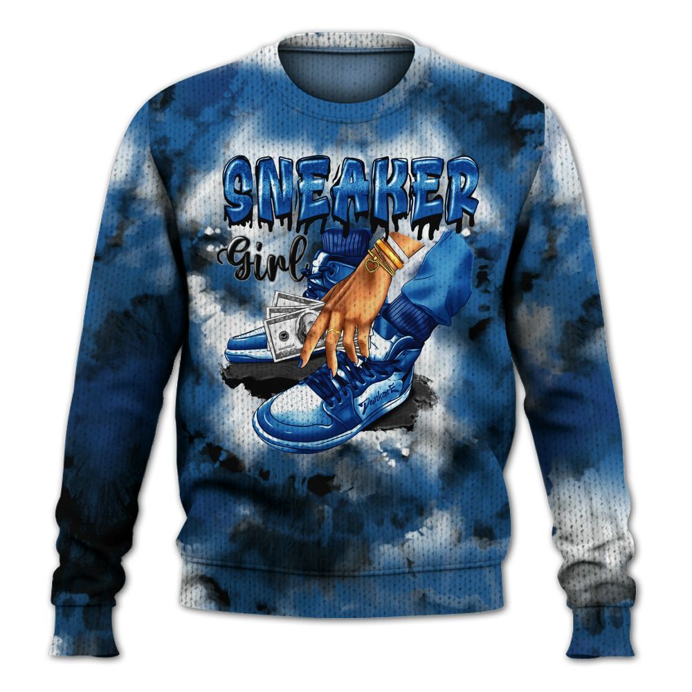 Knitted Sweater To Match French Blue 13s - SNEAKER Girl Money Drip Tie Dye