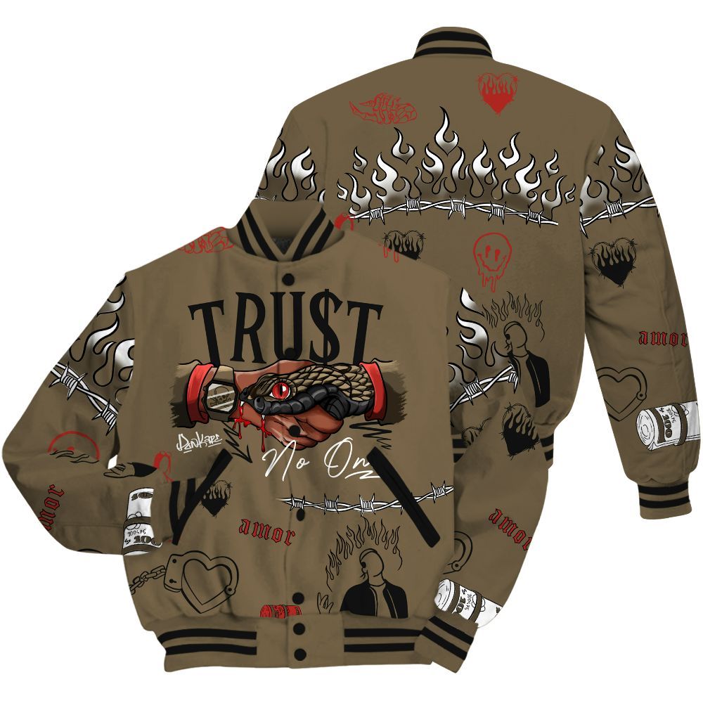 Varsity Jacket To Match Olive 9s Shirt, Snake Trust No One All Over Print