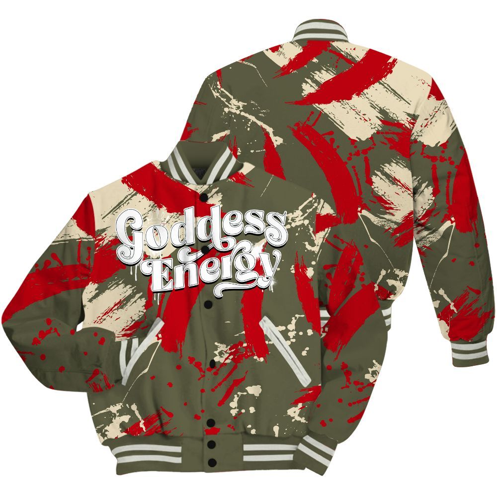 Varsity Jacket To Match Low OG Medium Olive 1s - Goddess Energy Retro All Over Print