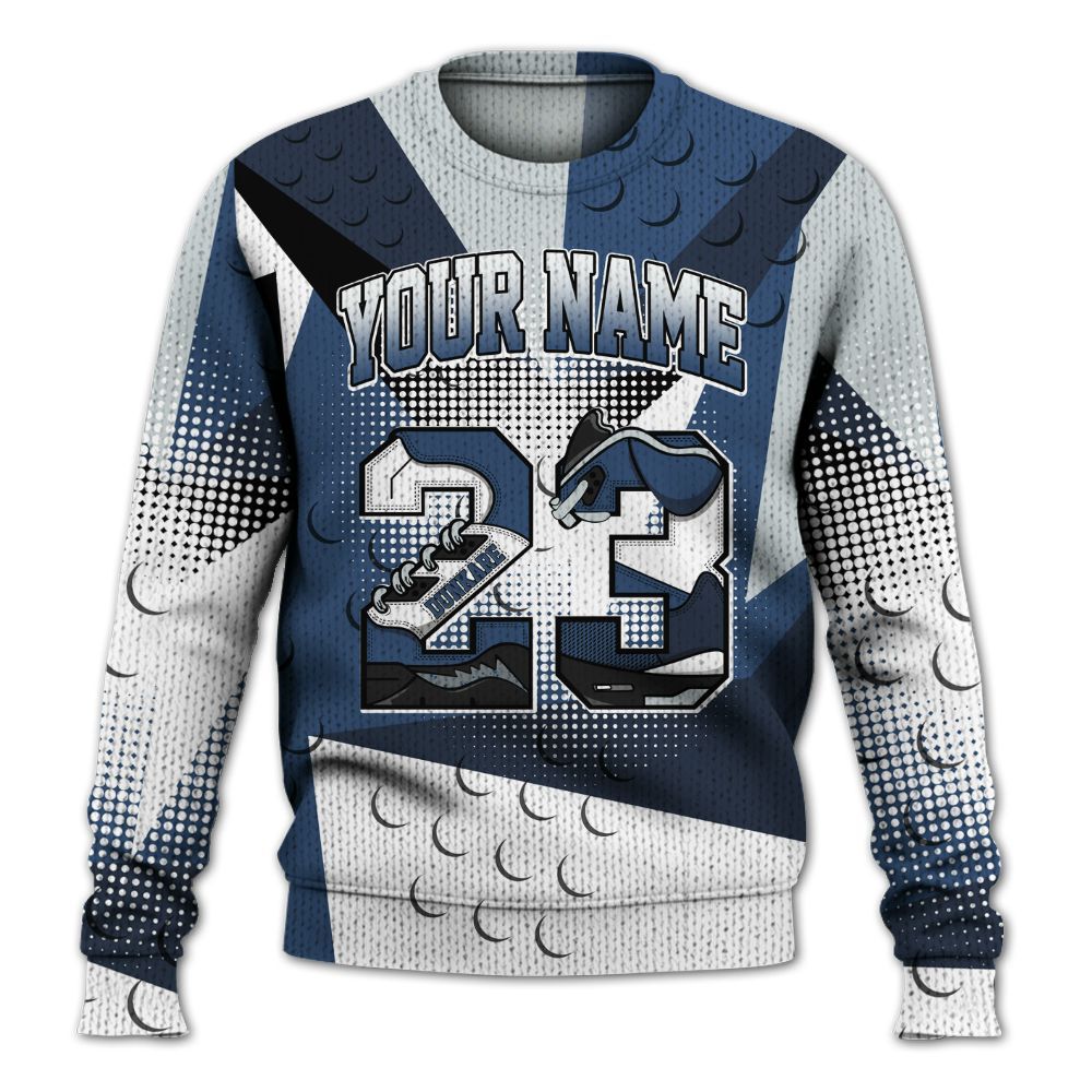 Knitted Sweater To Match Midnight Navy 4s - Poly Custom Name Number 23 5s