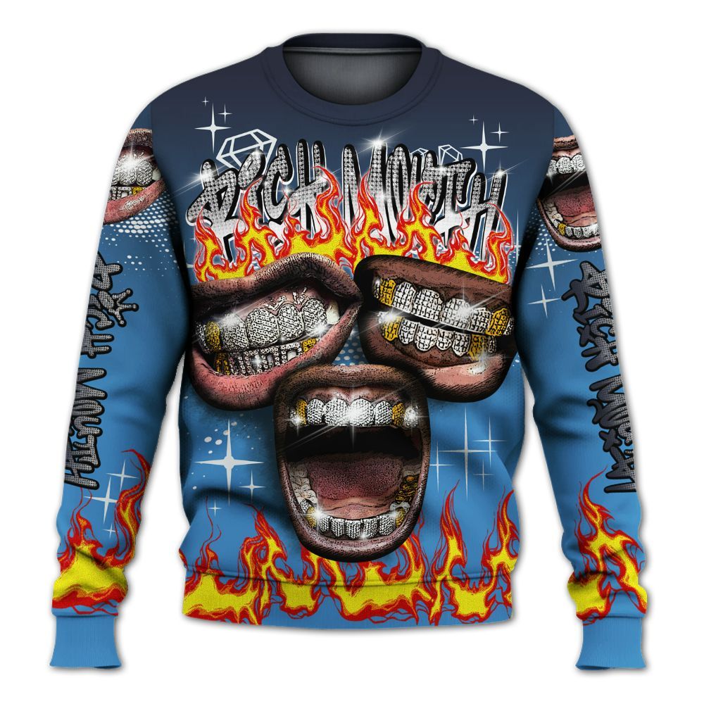 Sweatshirt To Match Low OG Obsidian 1s - Rich Mouth Fire Rap Retro 90s All Over Print