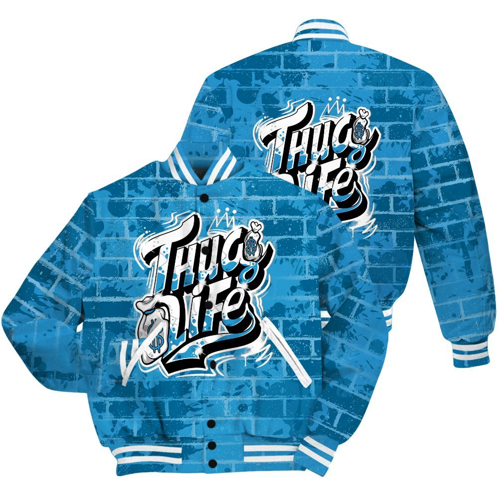 Varsity Jacket To Match Powder Blue 9s Shirt - Free Thug Living Graphic Brick Art All Over Print