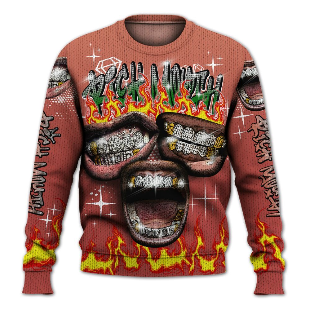 Knitted Sweater To Match Dune Red 13s - Rich Mouth Fire Rap Retro 90s