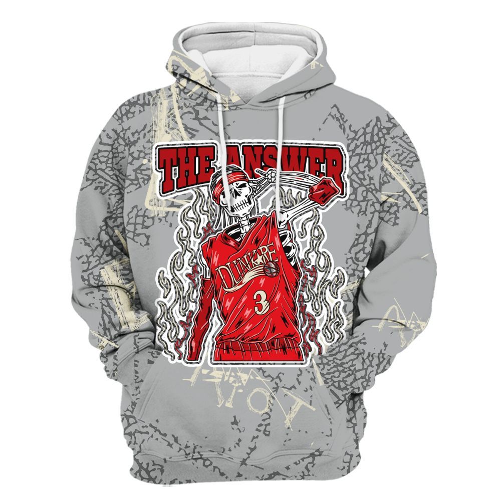 Hoodie To Match Cement Grey 3s - Allen Answer Skeleton Messyz All Over Print