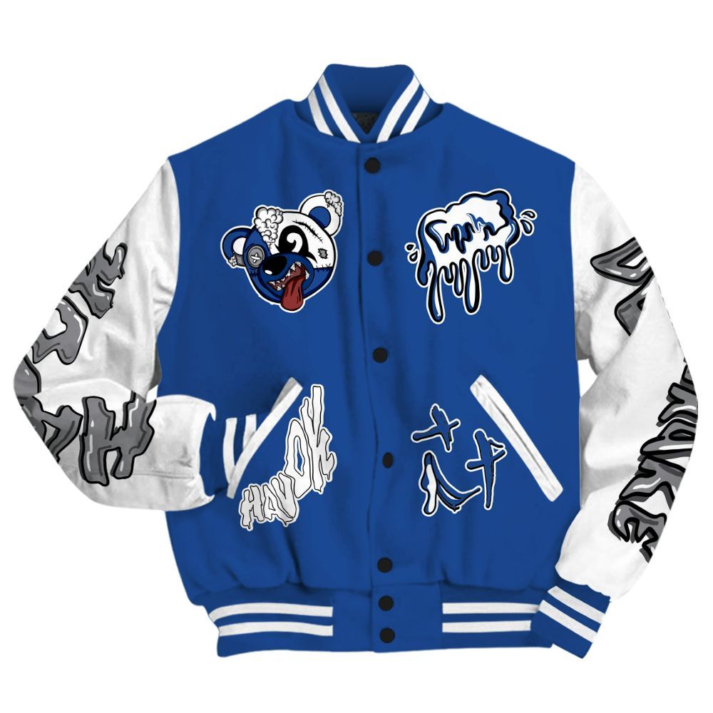 Varsity Jacket To Match High OG True Blue 1s - Havok Bear All Over Print