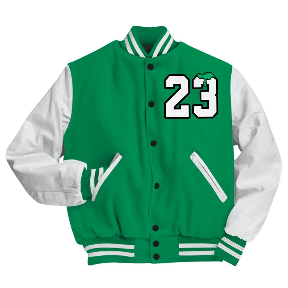 Varsity Jacket To Match Mid Lucky Green 1s - Custom Name Number 23 Drip All Over Print
