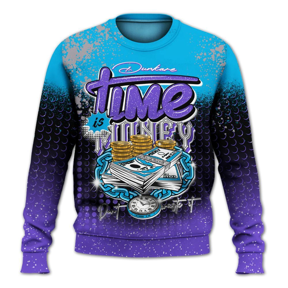Sweatshirt To Match Retro Aqua 8s - Halftone Time Is Money All Over Print