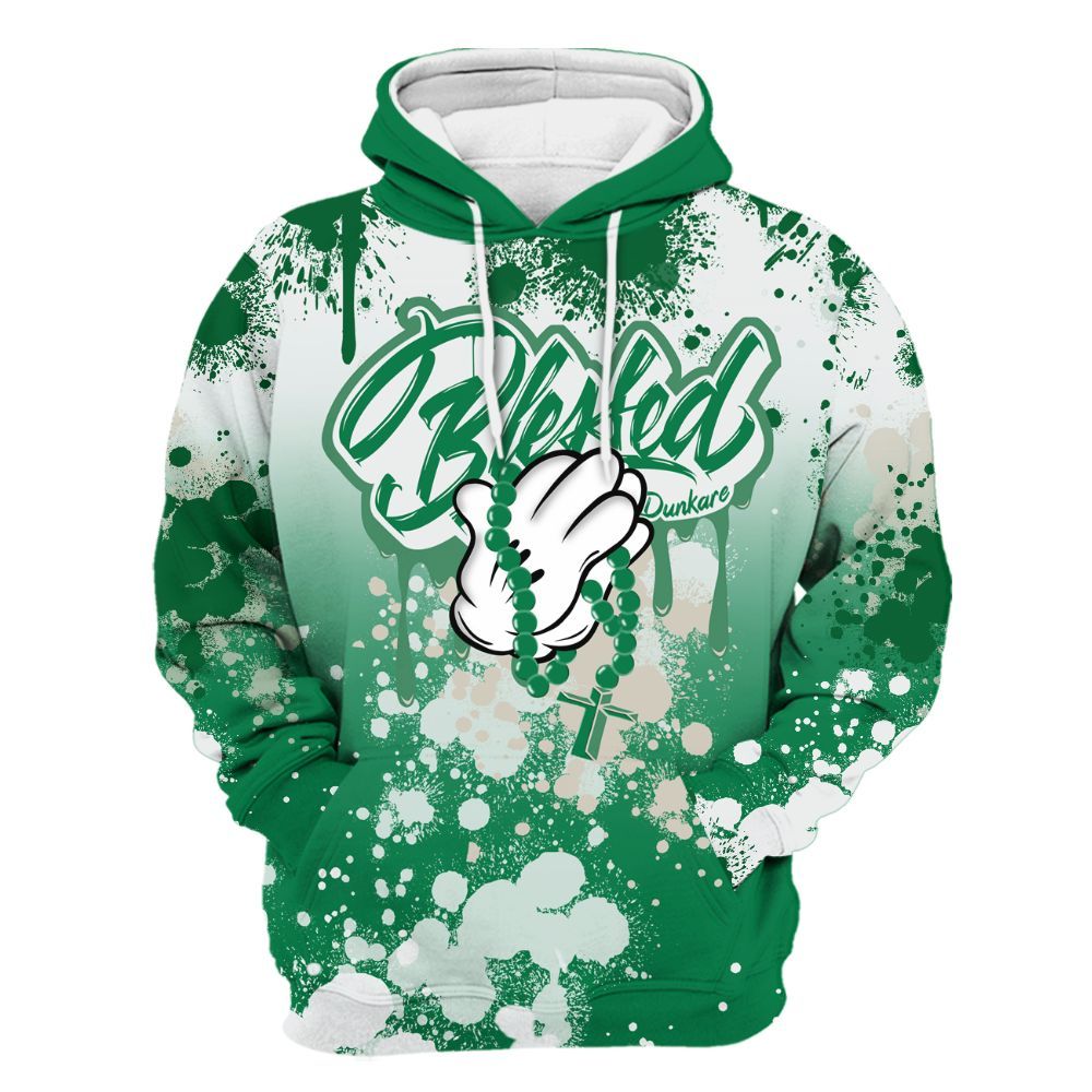 Hoodie To Match Lucky Green 2s - God Blessed Ink Drip All Over Print