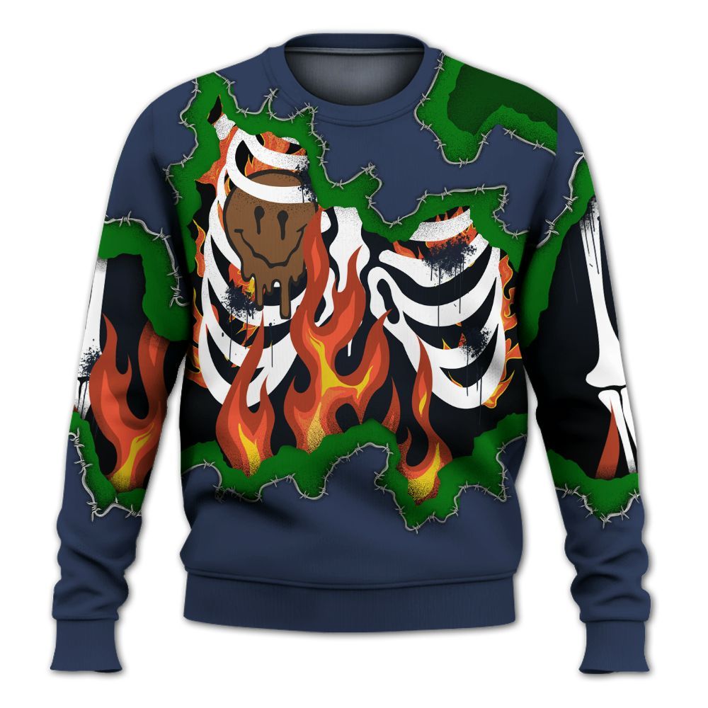 Sweatshirt To Match Midnight Navy 13s - Skeleton On Fire Skrrt All Over Print